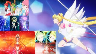 Sailor Phi and Chi vs Princess Kakyuu and the Starlights full fight English  Sailor Moon Cosmos [upl. by Otto]