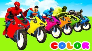 MotorCycles COLOR Race in Cars Cartoon amp Superheroes with Spiderman [upl. by Trish]