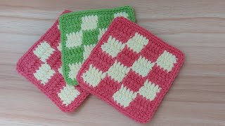 Checkered crochet coaster  Jefferson Arts x Crafts [upl. by Sella]