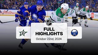 Stars at Sabres  October 22 2024  NHL Full Game Highlights [upl. by Reinke]