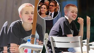 Shiloh Pitt 17 a daughter of Angelina Jolie and Brad Pitt debuted a pink buzzcut at lunch [upl. by Birdella]