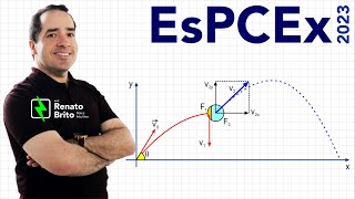 EspCEx 2023  Física  Uma granada de massa M é lançada do solo plano e horizontal com uma [upl. by Pernick]