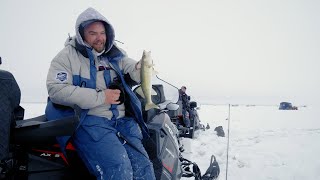 Ice Fishing Devils Lake Eater Size Walleye  In Depth Outdoors TV S17 E12 [upl. by Orestes]