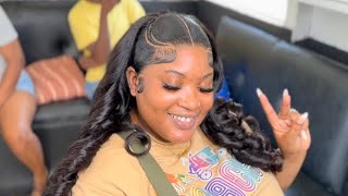 EASY🔥viral summer style on frontal wig  barrel curls transparent lace [upl. by Noiro949]