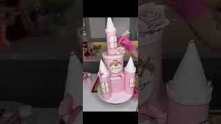 pink castle cake  pink palace cake  princess cake  crown cake 🏰👑 [upl. by Schwejda853]