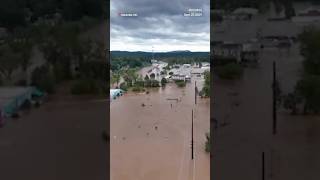 Drone footage shows extensive flooding in Asheville North Carolina from Hurricane Helene [upl. by Zaragoza]