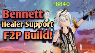 Genshin Impact  Bennett F2P Healer Build Amazing Heal  Support quotTrial by Firequot [upl. by Etireugram]