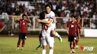 Javier Patiño scores 2 goals on debut for The Philippines V Cambodia  2014 AFC Challenge Cup [upl. by Atekin429]