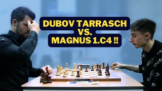 Dubovs Tarrasch against Magnus Carlsen 1c4  World Rapid and Blitz Championship 2019 [upl. by Seuqirdor]