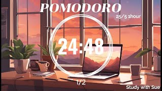 Pomodoro Timer🧁 255 Chill Study Music  Calm Piano musics☘️for Study🎹amp Work🎧 1 hour [upl. by Nahtanoy]