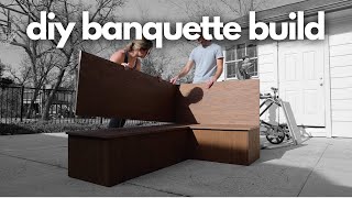 DIY Built In Banquette Build  budget friendly bench  DIY Extreme Living Room Makeover [upl. by Limber]