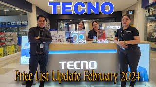 TECNO Price List Update February 2024  Tecno Camon 20 Series  Tecno Pova 5 Series  Spark 20 Pro [upl. by Renaldo]