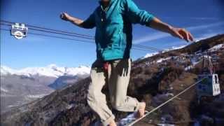 Daredevil highliners walk line between the French Alps 380 metres off the ground [upl. by Kimberlyn]