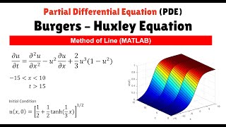 Partial Differential Equation PDE Burgers – Huxley Equation  Method of Line MATLAB [upl. by Anilat]