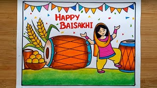 Beautiful Baisakhi Festival DrawingHappy Baisakhi DrawingHow To Draw Baisakhi Poster Drawing Easy [upl. by Leelahk]