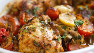 Baked Mediterranean Chicken Thighs  5 Mins Prep  One Pan Recipe [upl. by Taub896]