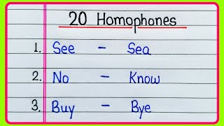 Homophones  Homophones 20  Homophones in English  Homophones words examples  20 Homophones [upl. by Aelaza825]