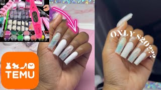 TESTING A 20 TEMU NAIL KIT  ACRYLIC NAIL TUTORIAL  TEMU NAILS 🧡 [upl. by Salhcin]