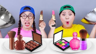 Real Makeup VS Chocolate Makeup Challenge 초콜릿 화장품 챌린지 DONA 도나 [upl. by Ecilef]