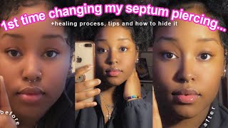 changing my septum ring  septum piercing faq hiding piercing 2 ways4 face piercings later [upl. by Coppinger]