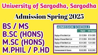 UOS ADMISSION SPRING 2025  University of Sargodha Admission 2025 Il [upl. by Eirelam]