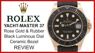 ▶ Rolex YachtMaster 37 Rose Gold Black Ceramic Bezel Oysterflex Strap REVIEW  268655 [upl. by Rebekkah]