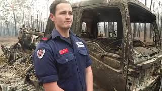 BURNOVER Firetruck Overrun by Bushfire [upl. by Nosyarg]