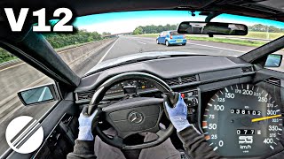 1993 MercedesBenz W124 SG65 V12 TOP SPEED DRIVE ON GERMAN AUTOBAHN 🏎 [upl. by Dolloff]