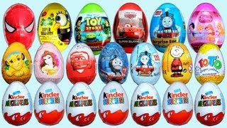 20 Surprise Eggs Kinder Surprise MAXI Mickey Mouse Cars 2 Minnie Mouse Spongebob [upl. by Otila597]