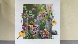 Spring Flowers and Fence  StepbyStep  Acrylic Painting [upl. by Gabriele]