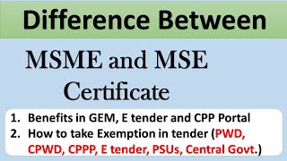 Difference between MSME and MSE certificate  Benefits on GEM Etender and CPPP portal  Udhyam [upl. by Enyaj]