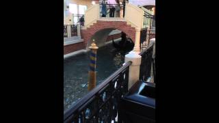 Gondola guy in Las Vegas mall hits his head on the bridge [upl. by Ertnod683]