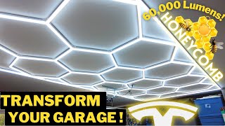 The Best Garage Lighting ⚡️ LED Hexagonal Grid Honeycomb Lights  Tesla Garage Setup Install [upl. by Martens]