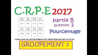 CRPE 2017 groupement 3  Maths B 2 pourcentage daugmentation annales corrigées [upl. by Refinneg]