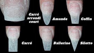 Formes dongles sur capsulesCarréCarré arrondiCoffinBallerineAmandeStilettoRoses on the nails [upl. by Innis]