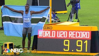 Botswanas Tebogo channels Bolt taunts his way to U20 WORLD RECORD in 100m  NBC Sports [upl. by Aelahs]