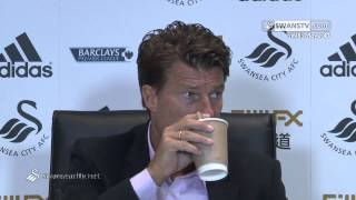 Swansea City Video Michael Laudrup pre Malmo Press Conference [upl. by Leuqram]