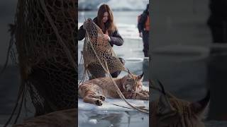 Girl saves linx trapped in a net animals rescueanimals [upl. by Nelad]