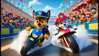 Paw Patrol Ultimate Rescue  CHASE amp MARSHALL Joins Motorcycle Racing  Very Funny Story  Rainbow 3 [upl. by Ibur239]