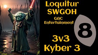 SWGOH Loquitur 3v3 GAC K3 M8 Jabba LV Leia Rey Queen Reva Malgus [upl. by Kirad]