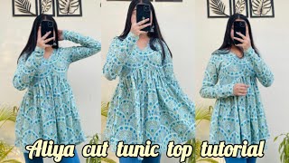 Alia Cut Tunic Top Cutting and StitchingShort Style KurtiShort Aliya Cut FrockFull Sleeve Design💙 [upl. by Cheyney]