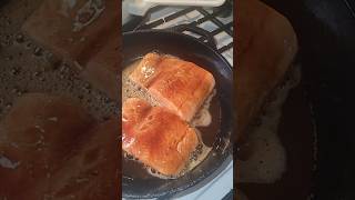 Basting Salmon food cooking asmr fish satisfying [upl. by Ellehsim]