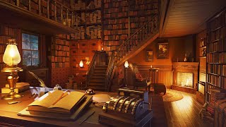 Cozy Bookstore Retreat  Rainy Night with Fireplace amp Rain Sounds for Peaceful Relaxation [upl. by Dutch]