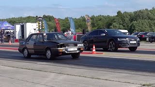 Audi S8 D4 Quattro 40 TFSI vs Audi 90 B2 Quattro 22T 10v 14 mile drag race [upl. by Engapmahc]