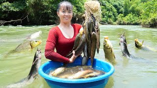 Drop Fishing Hooks Into The River After The Flood  Catch A Lot Of Fish Goes To Market Sell [upl. by Bellis]