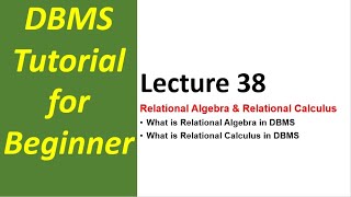 Lec 38 Relational Algebra and Relational Calculus in DBMS  Database Management System Tutorial [upl. by Tisha980]