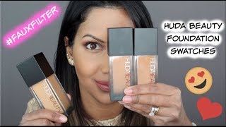 Huda Beauty FauxFilter Foundation Swatches Review and Demo [upl. by Osric710]