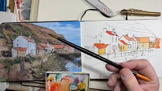 Watercolour washes on my drawing of Staithes [upl. by Aynwat]