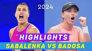 Aryna Sabalenka Vs Paula Badosa  Supreme Tennis 2024 Match • Tennis Elbow Aggressive Play GAME [upl. by Limber]