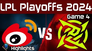 WBG vs NIP Highlights Game 4  LPL Playoffs Summer 2024  Weibo Gaming vs Ninjas in Pyjamas [upl. by Corwin354]